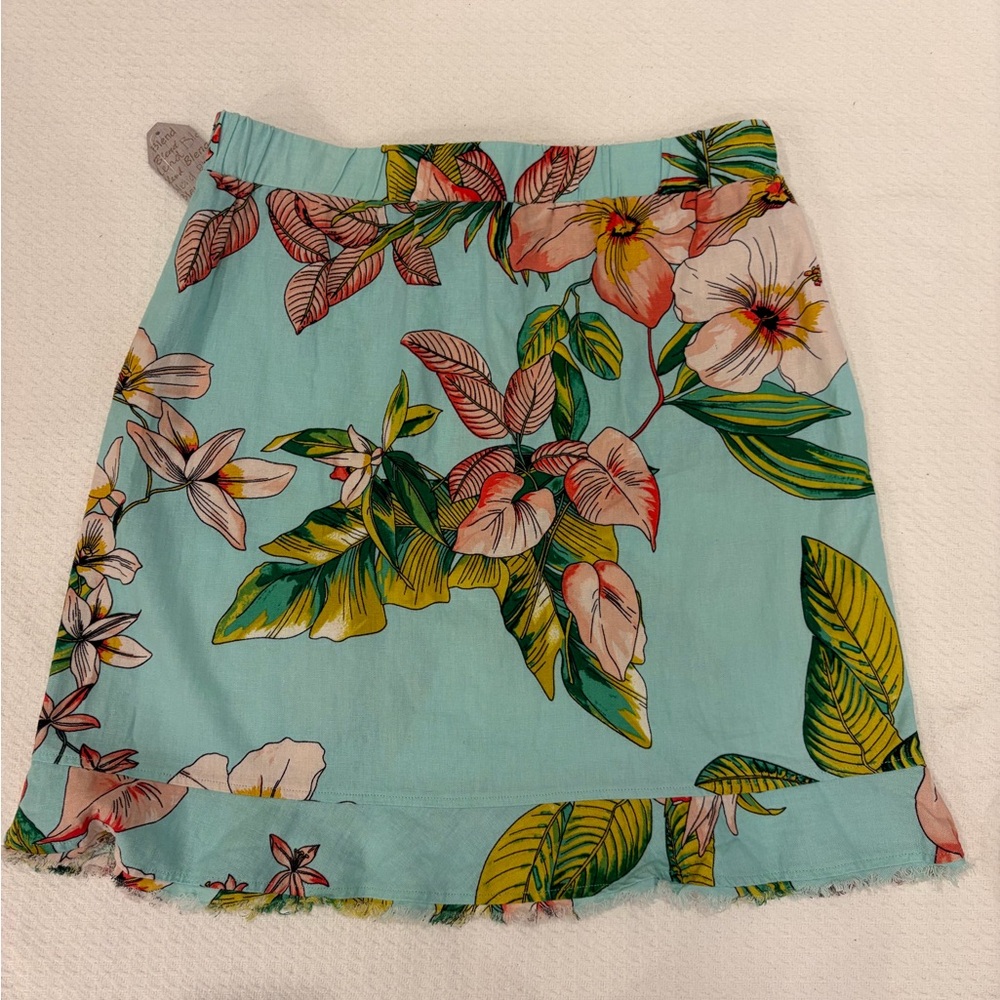 NWT For Cynthia Tropical 55% Linen Mini Skirt Blue & Green - Size M - Resortwear - Picture 8 of 13